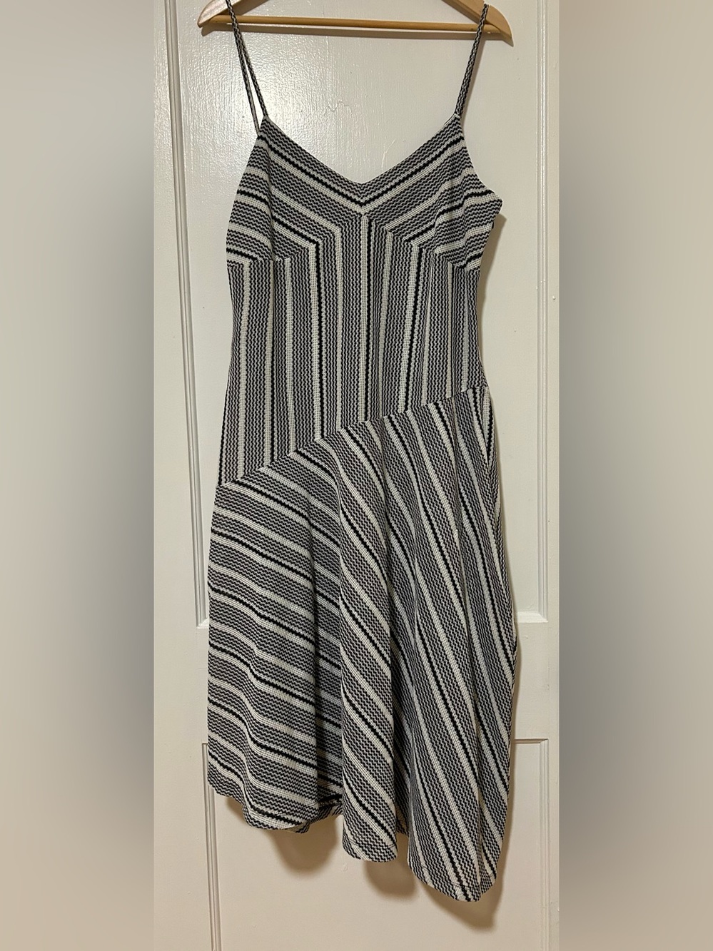 BCBG Black and White Asymmetrical Striped Dress